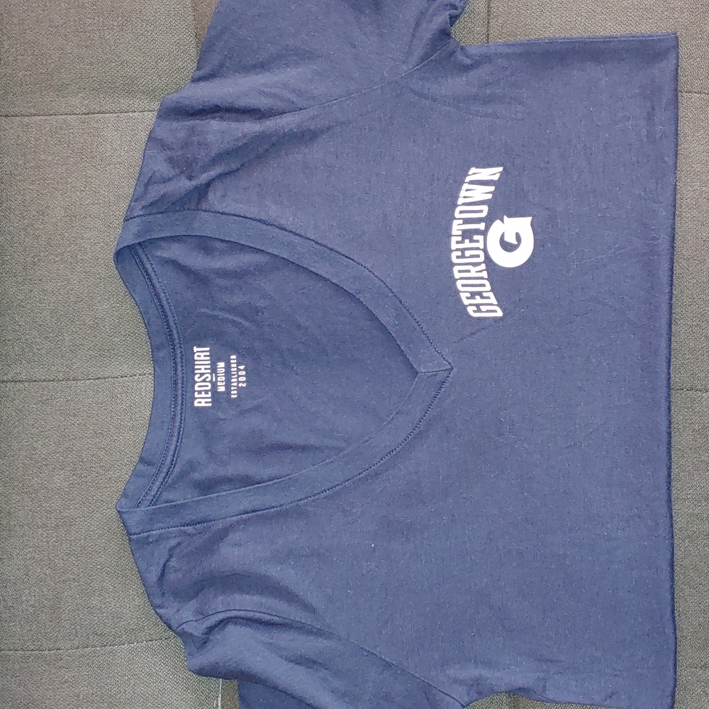 Georgetown University Fitted Navy Blue V-Neck Tee Medium